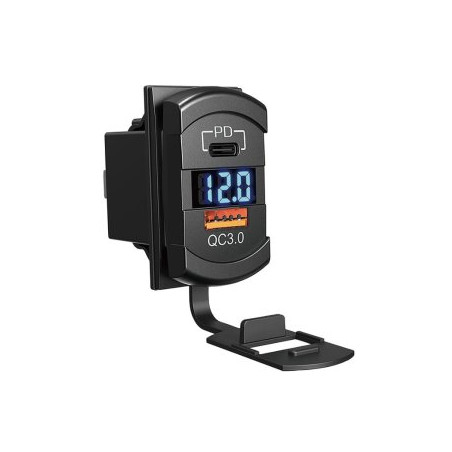 USB-A + USB-C poort + voltmeter 12/24V